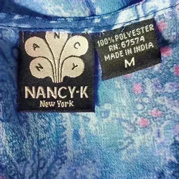 Vintage Y2K Nancy-K Sheer Blue Paisley Boho Bell Sleeve Blouse sz M - Picture 8 of 9